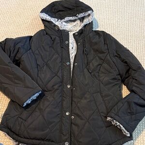 Free Country Black Quilted Puffer Jacket with Faux Fur